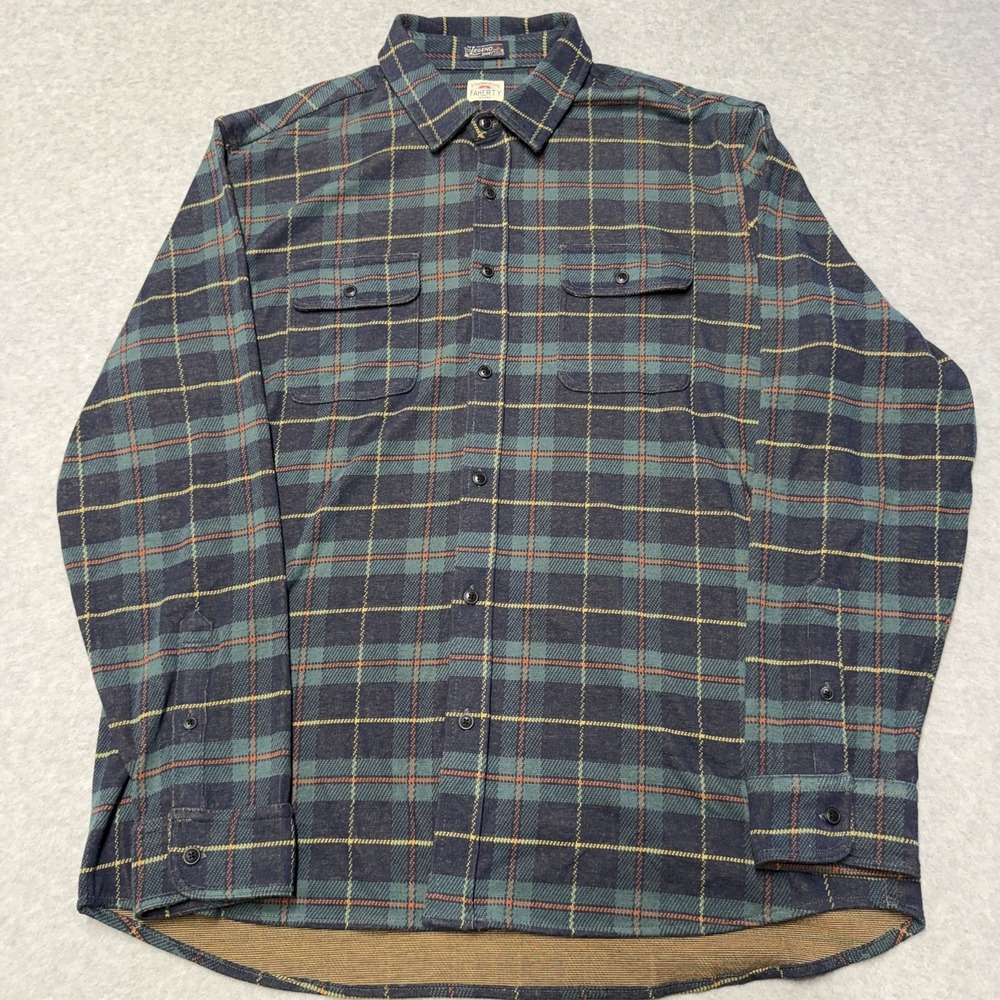 Faherty Legend Shirt Mens 2XL Blue Plaid Knit Stretch Long Sleeve Button Up